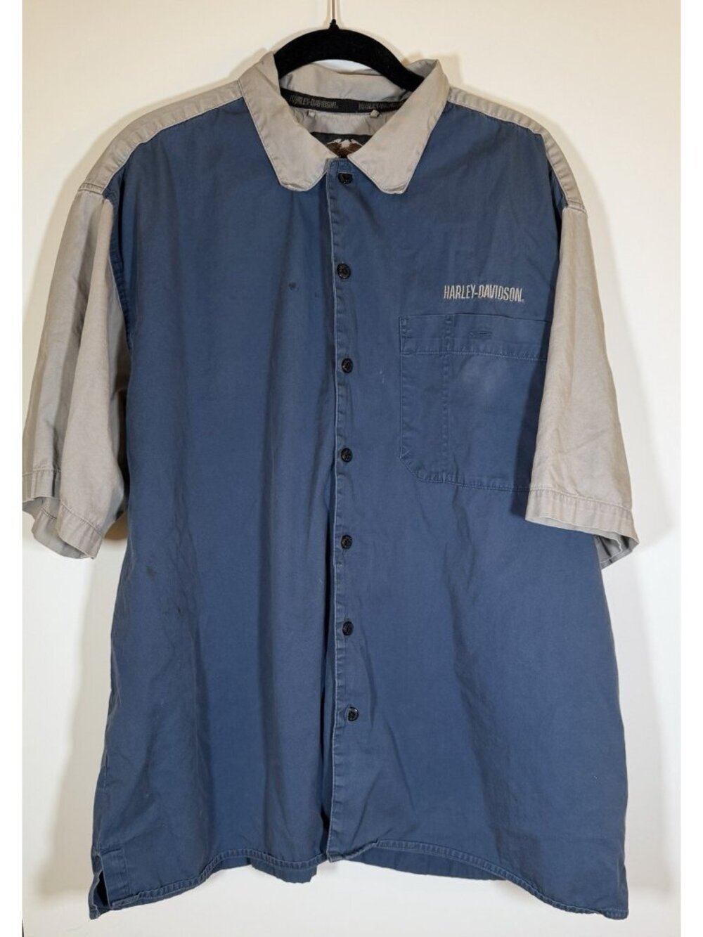 Vintage 90s Harley Davidson colorblock embroidered workwear shirt XL grunge